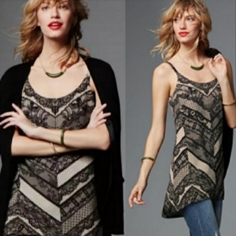 🔥CABI #3278 Monaco Chevron Lace Print Cami Adjustable Cream/Black, Size M